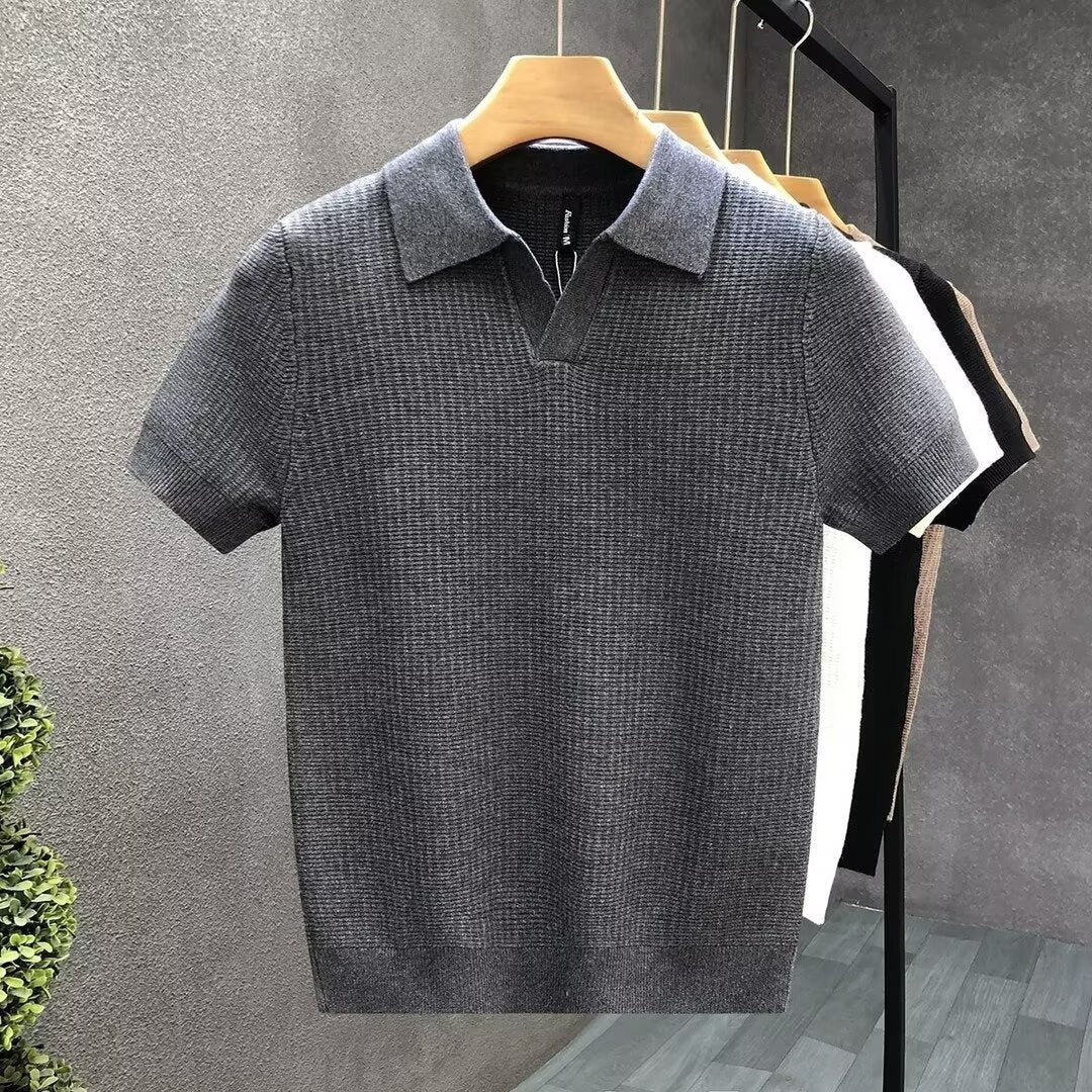 Men's Premium Knitted Lapel Short-Sleeve Polo - Slim Fit Half-Sleeve Summer Base Layer