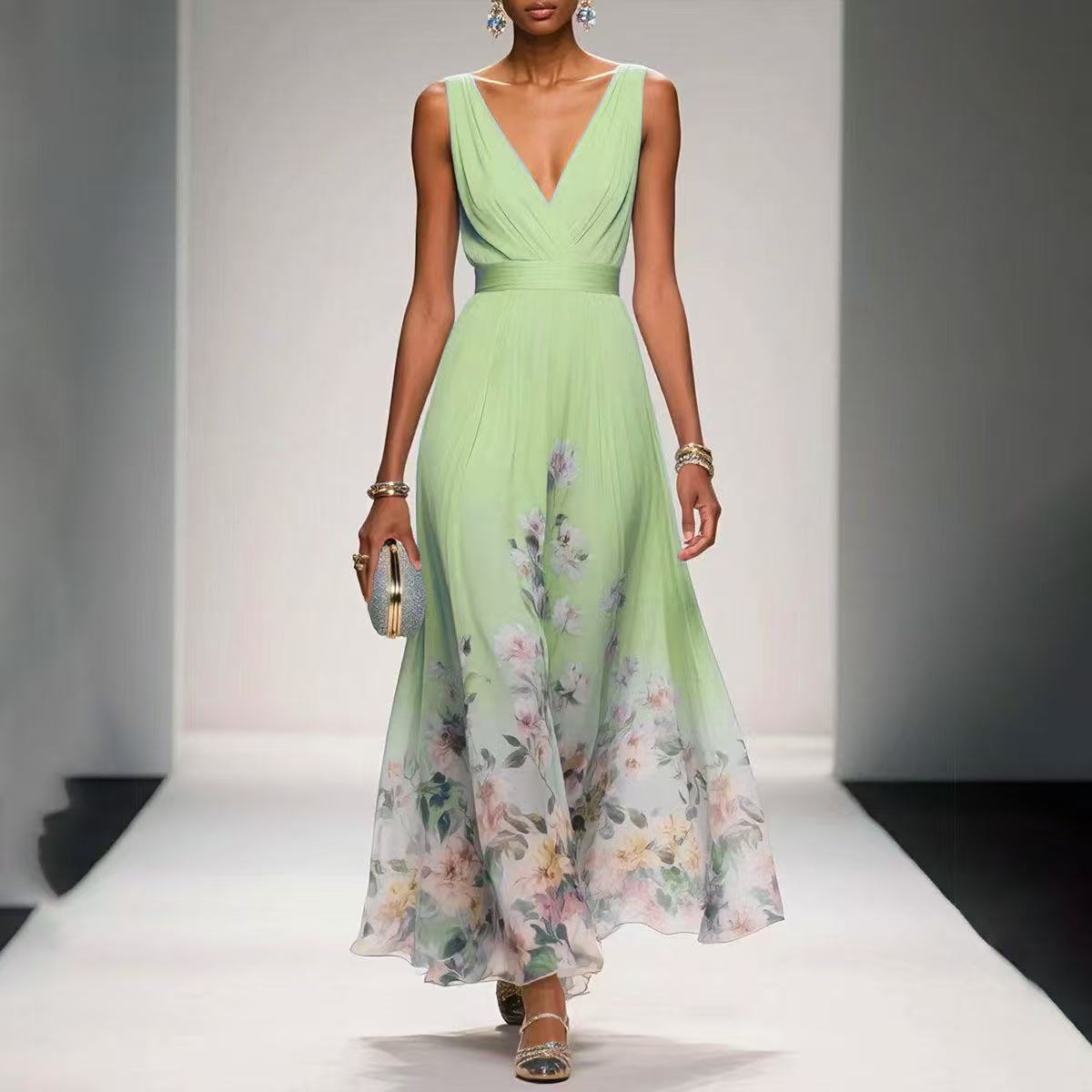 Women's Deep-V Chiffon Print Dress – Sexy Summer Vest Dress | 9 Colours | S–XXL