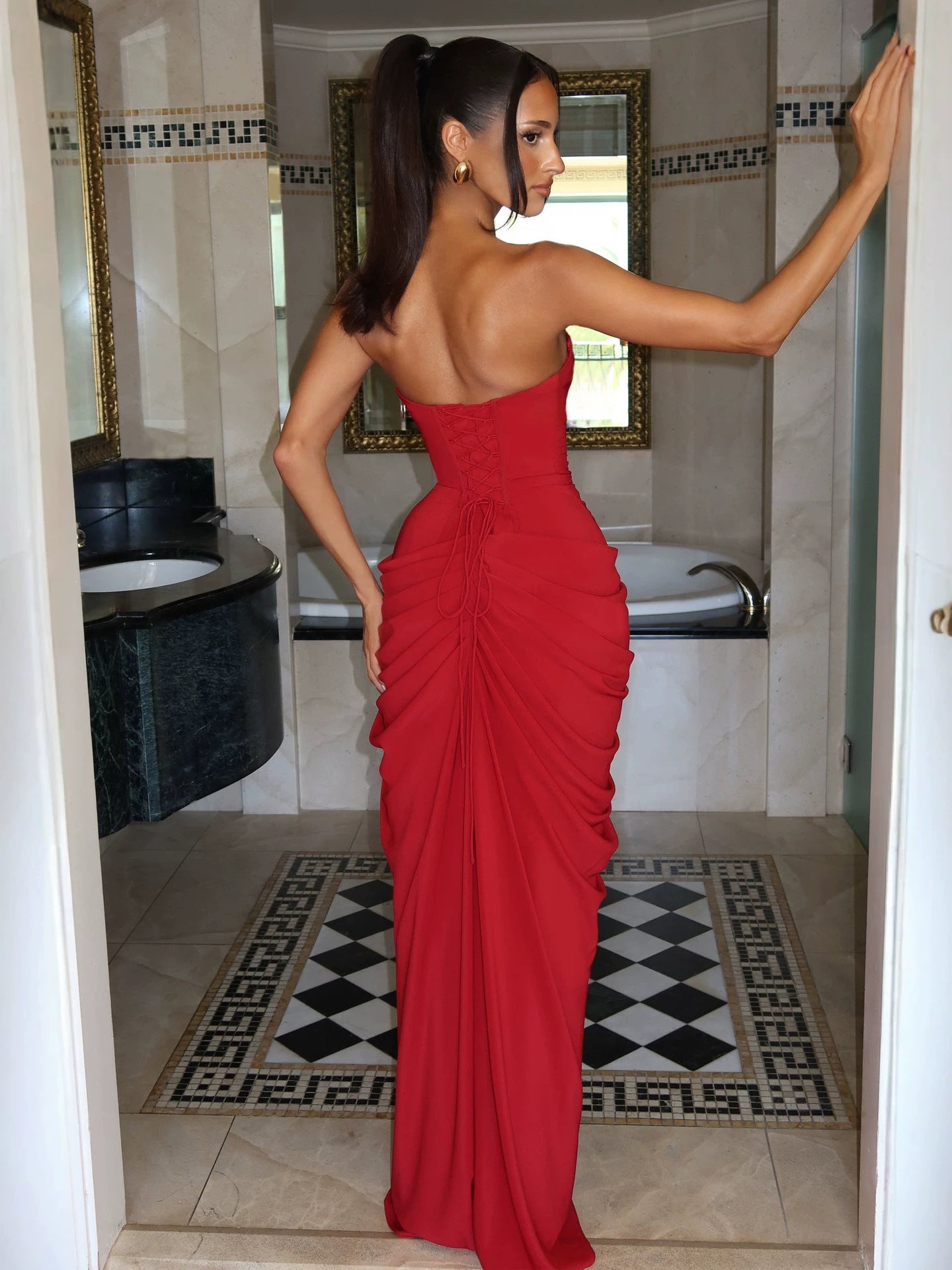 Women's Asymmetrical Pleated Bandeau High-Slit Dress | S–XL