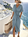 Women's Solid Colour Wrap Dress – Side Slit | S–XXXL