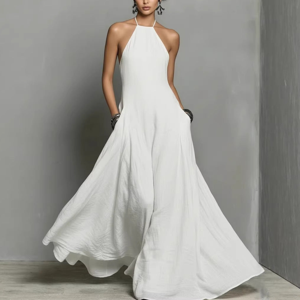 2026 Europe, America, Amazon independent station spring and summer new cotton and linen blend simple backless sleeveless long dress