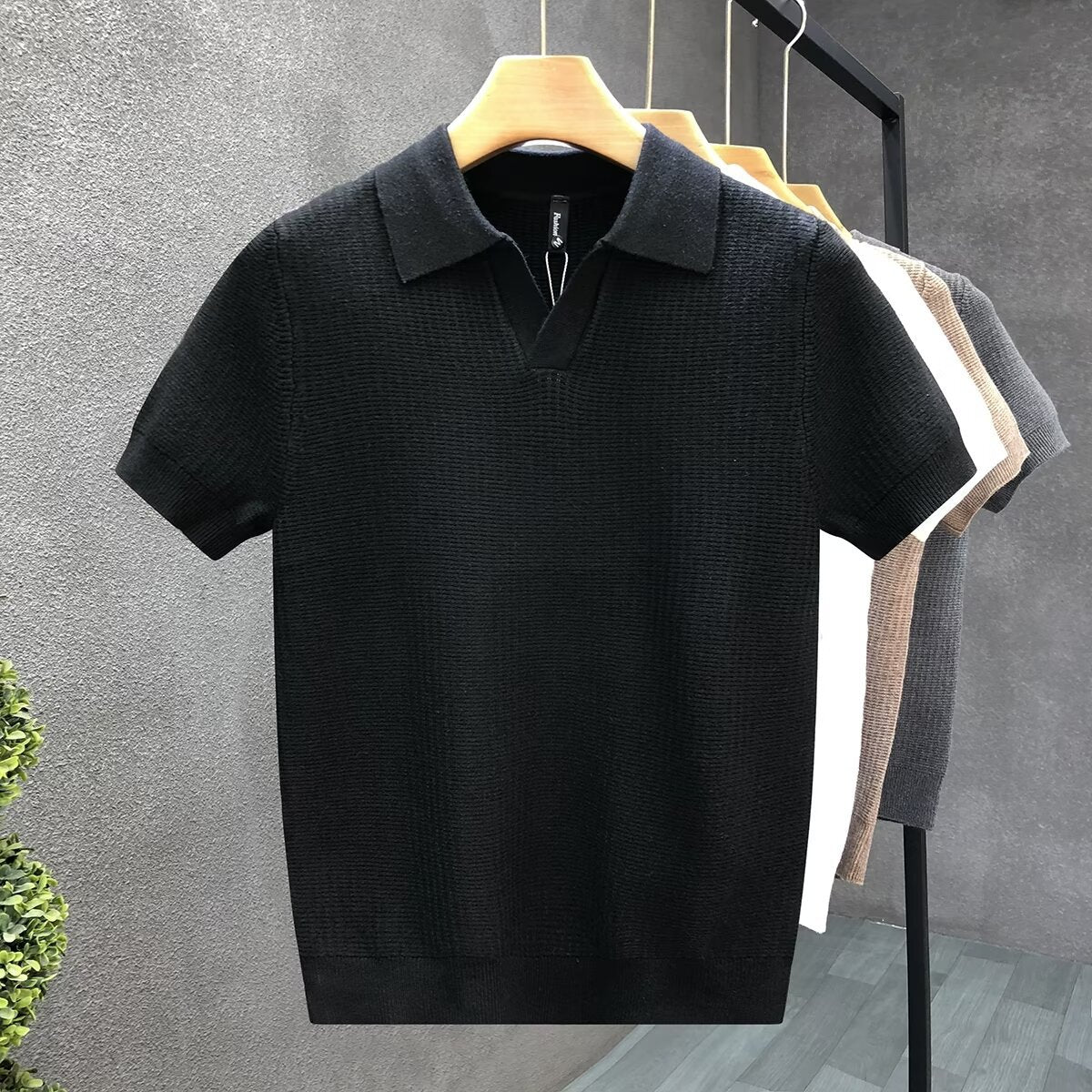 Men's Premium Lightweight Knit Sweater Polo - Slim Fit Half-Sleeve Lapel Top
