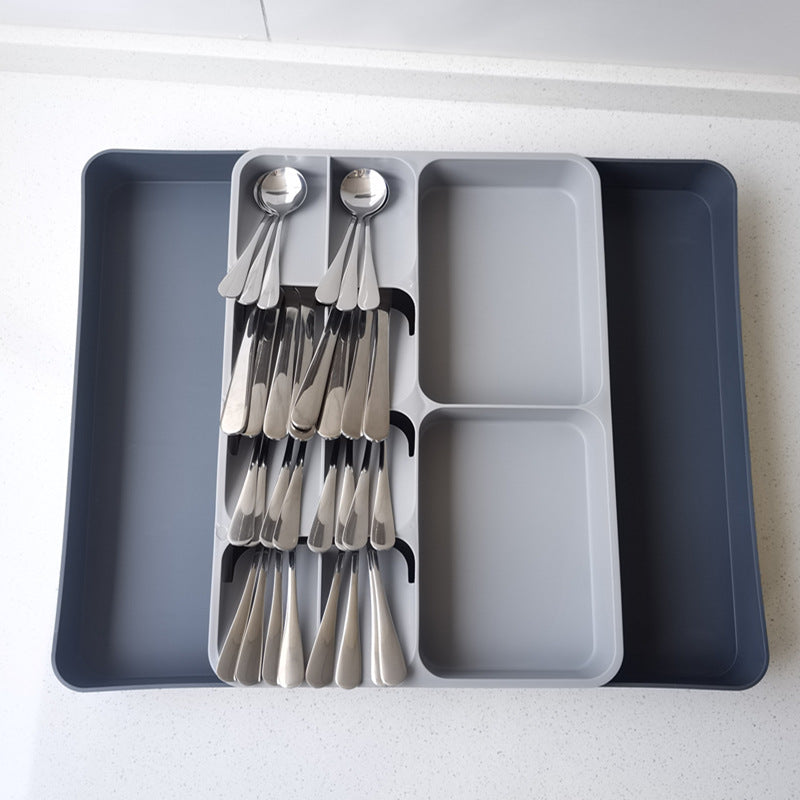3-in-1 Large Cutlery Drawer Organizer - Kitchen Tableware Storage Box