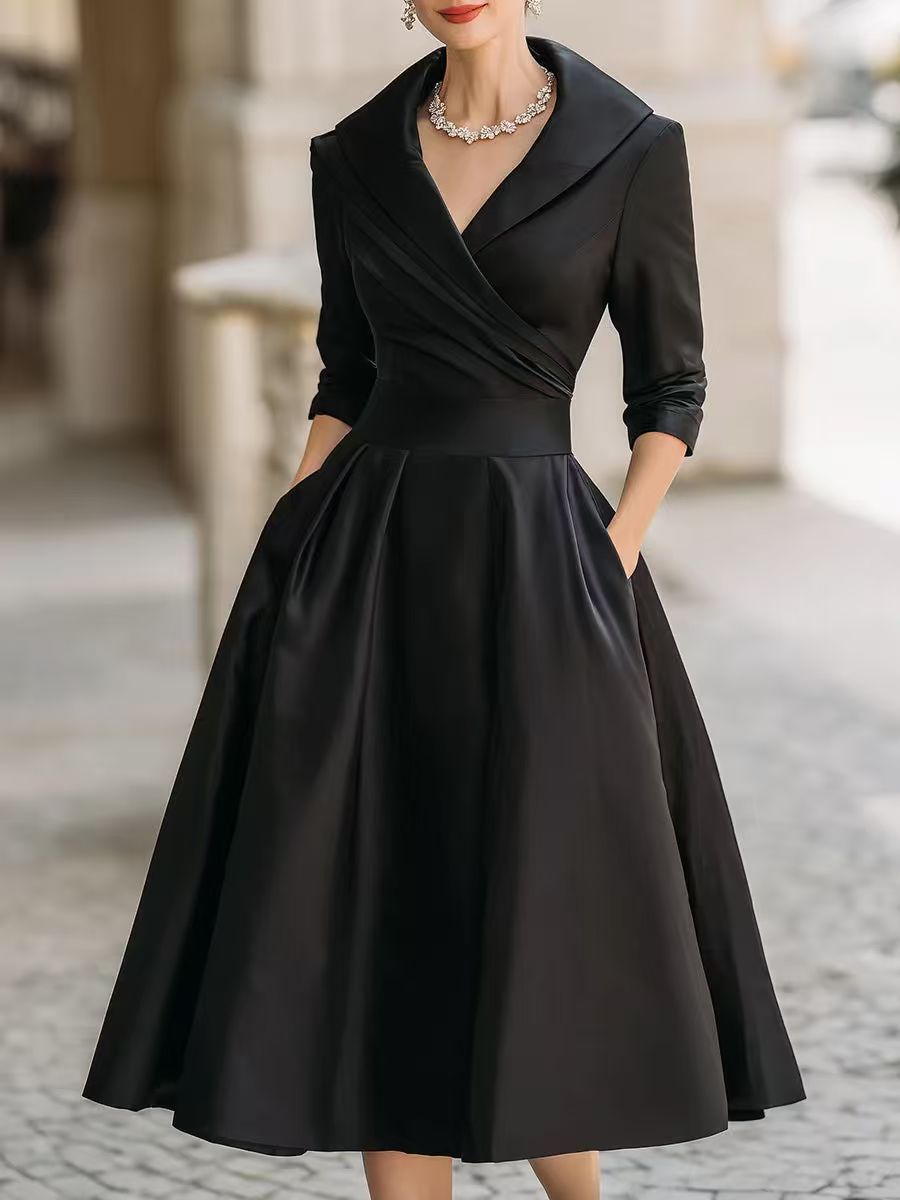 Women's Elegant Long-Sleeve Waist-Defining Formal Dress | XS–4XL