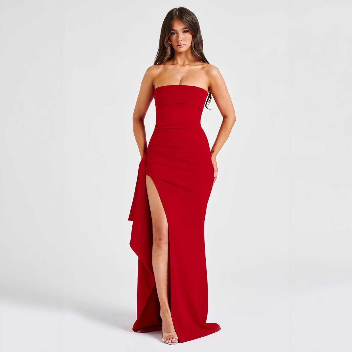 Women's Sexy Bandeau Tube Dress – Side Slit Irregular Hem | XS–L