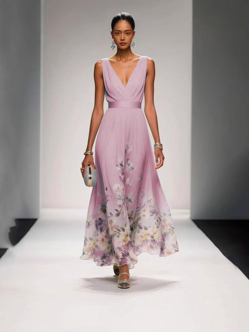 Women's Deep-V Chiffon Print Dress – Sexy Summer Vest Dress | 9 Colours | S–XXL