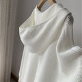 Women's Luxury Hollow-Out Knit Hooded Sweater - Relaxed Fit Crochet Blouse Cover-Up
