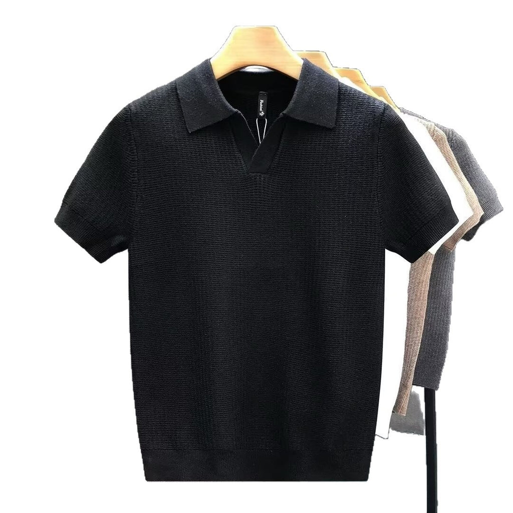 Men's Premium Knitted Lapel Short-Sleeve Polo - Slim Fit Half-Sleeve Summer Base Layer