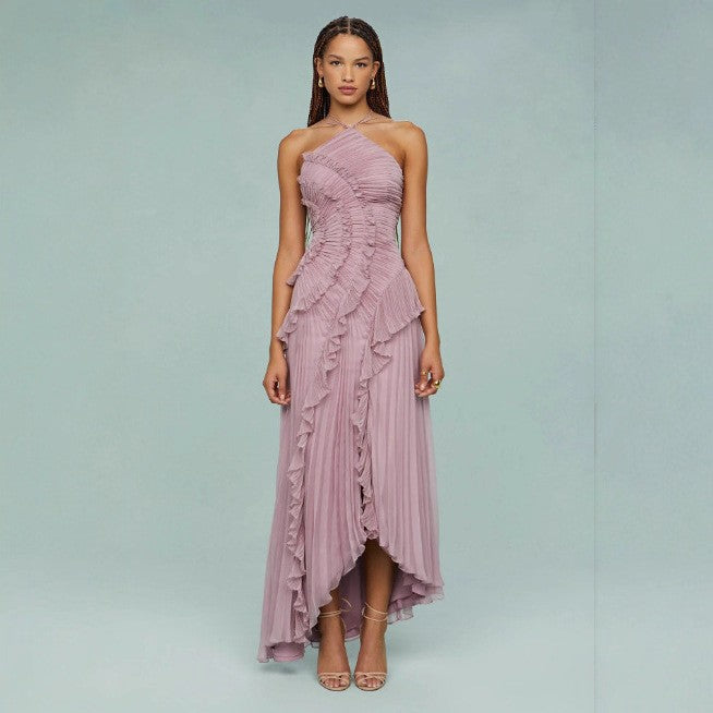 Women's Pleated Halterneck Bandeau Backless Dress – Sexy Summer Fashion Dress | 15 Colours | XS–2XL