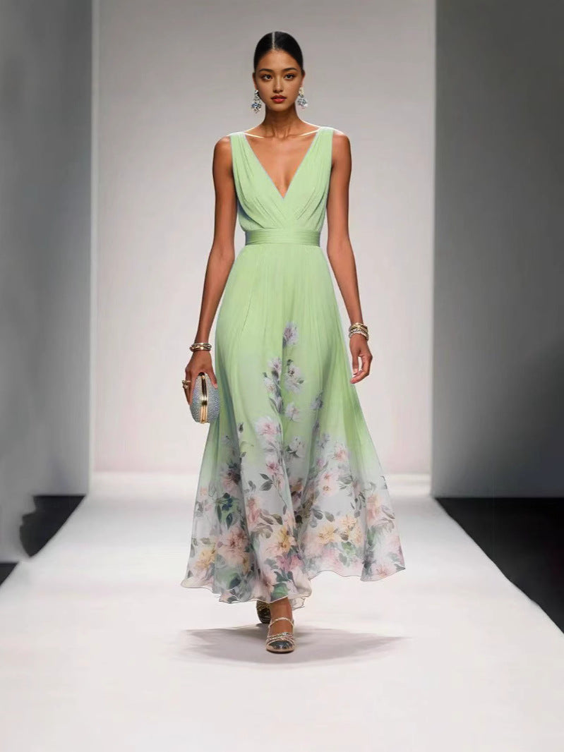 Women's Deep-V Chiffon Print Dress – Sexy Summer Vest Dress | 9 Colours | S–XXL