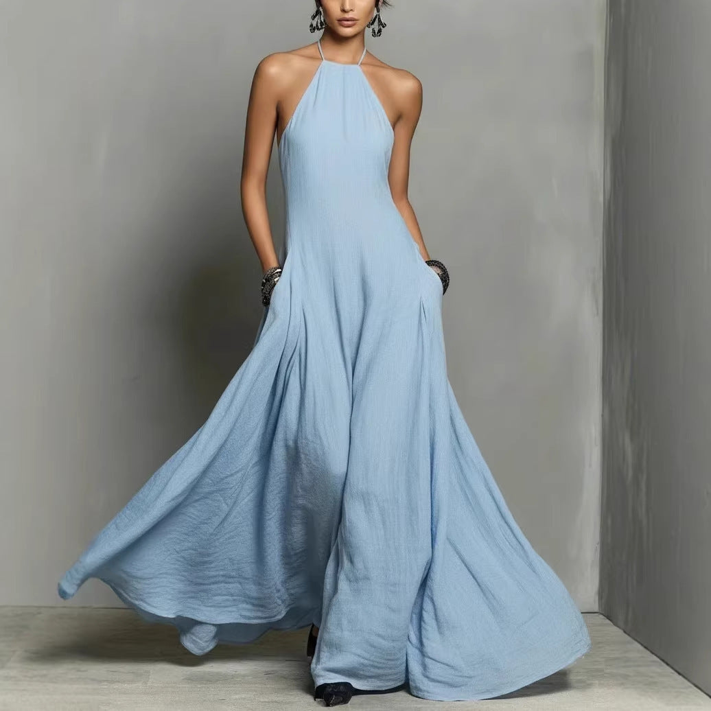 2026 Europe, America, Amazon independent station spring and summer new cotton and linen blend simple backless sleeveless long dress