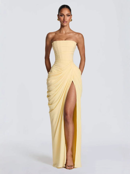 Asymmetrical Bandeau Slit Dress