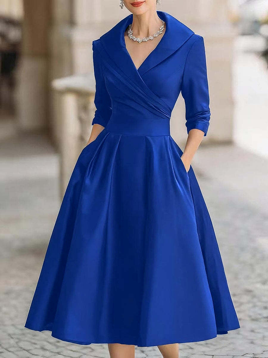 Women's Elegant Long-Sleeve Waist-Defining Formal Dress | XS–4XL