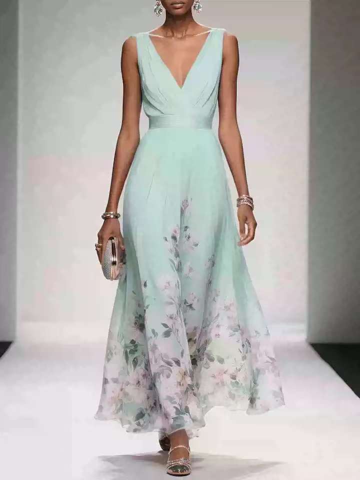 Women's Deep-V Chiffon Print Dress – Sexy Summer Vest Dress | 9 Colours | S–XXL