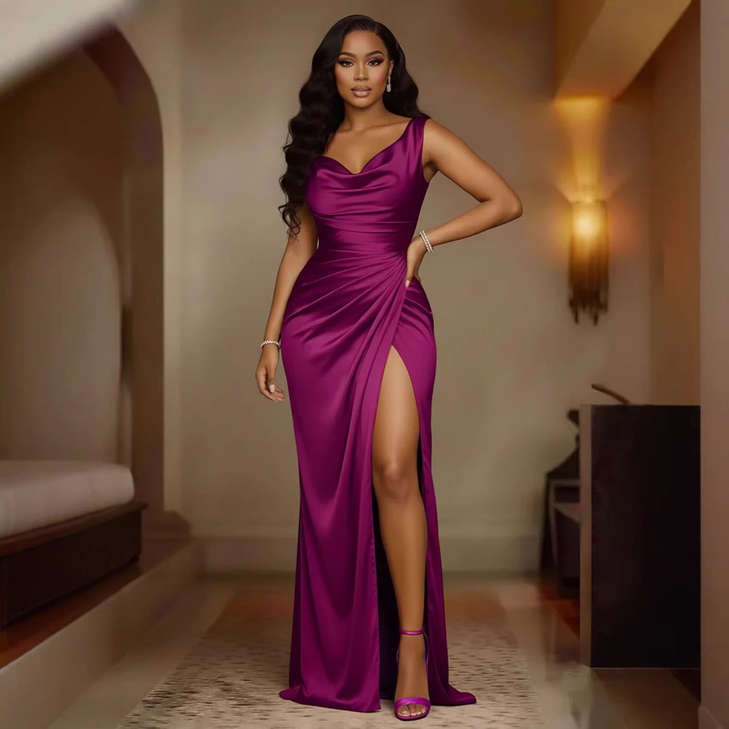 Women's Sleeveless Slit High-Waisted Slim Fit Banquet Dress – Elegant Vacation & Evening Dress | 9 Colours | S–3XL