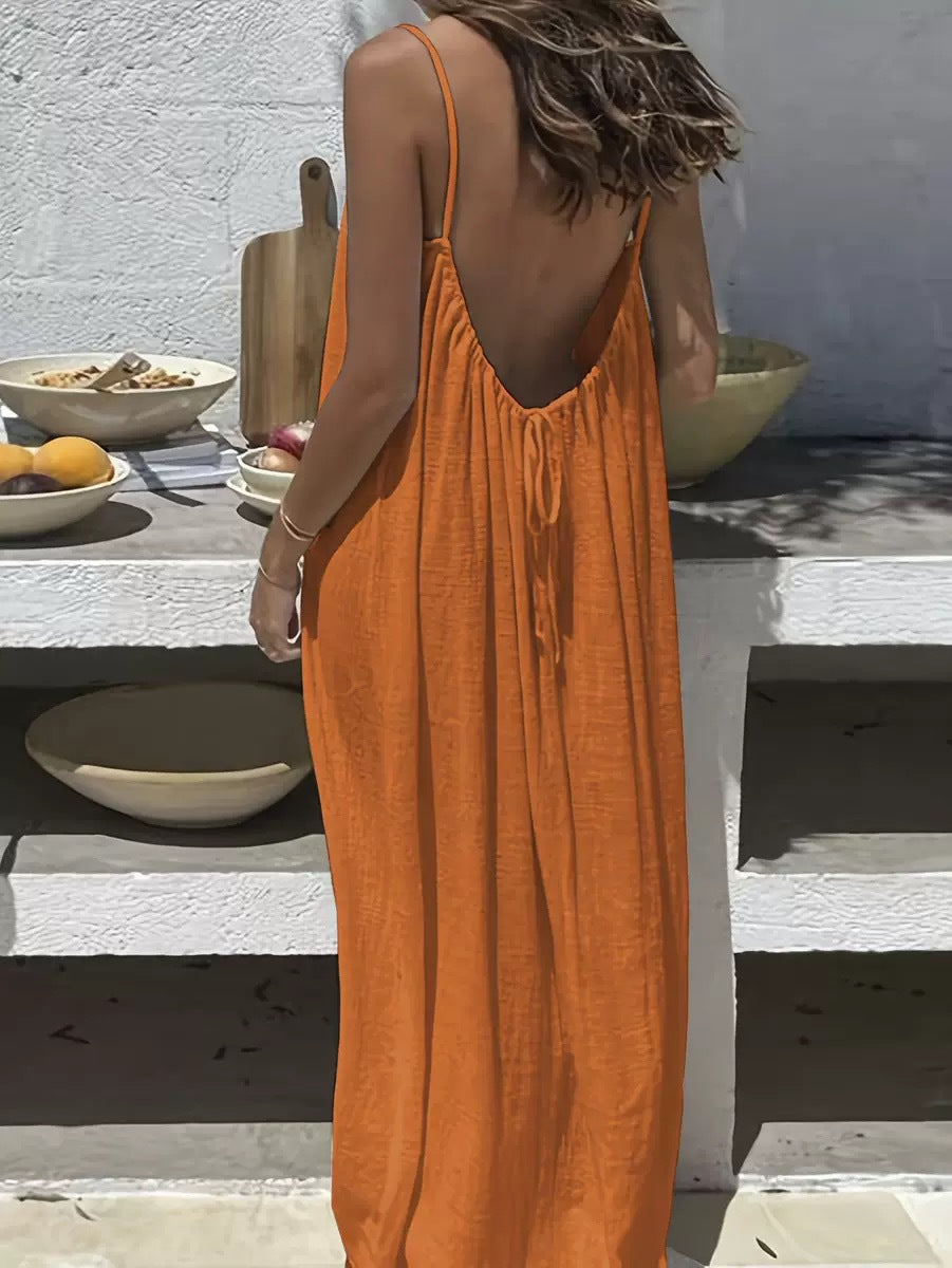 Women's Open-Back Cami Loungewear Dress – Loose Suspender Style | 27 Colours | S–5XL
