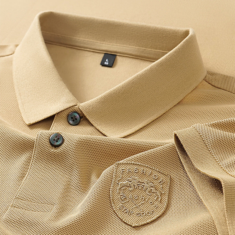 Men's Classic Embroidered Cotton Short-Sleeve Polo - Casual Solid Color Lapel Shirt