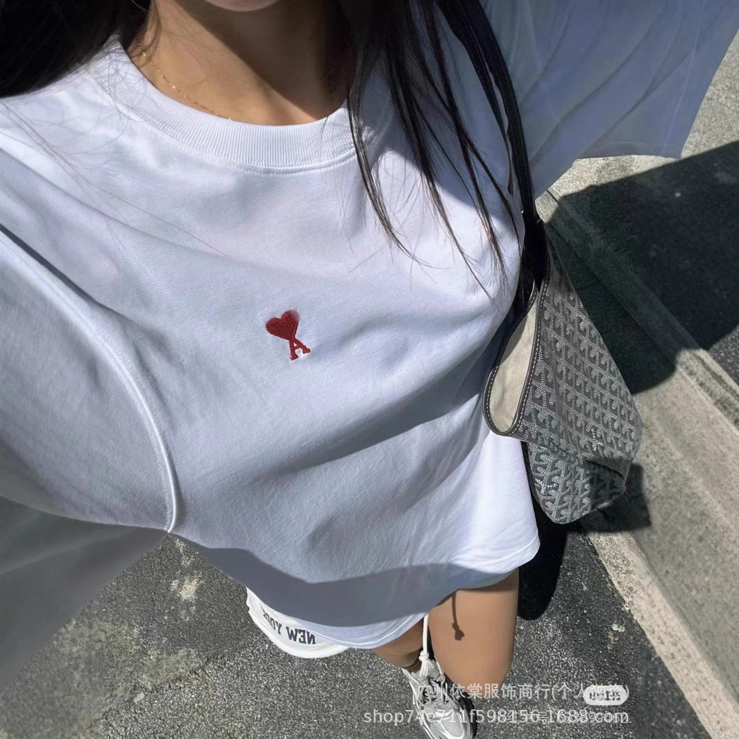 Unisex Short-Sleeve Cotton Graphic Tee - Casual Love Applique Streetwear T-Shirt