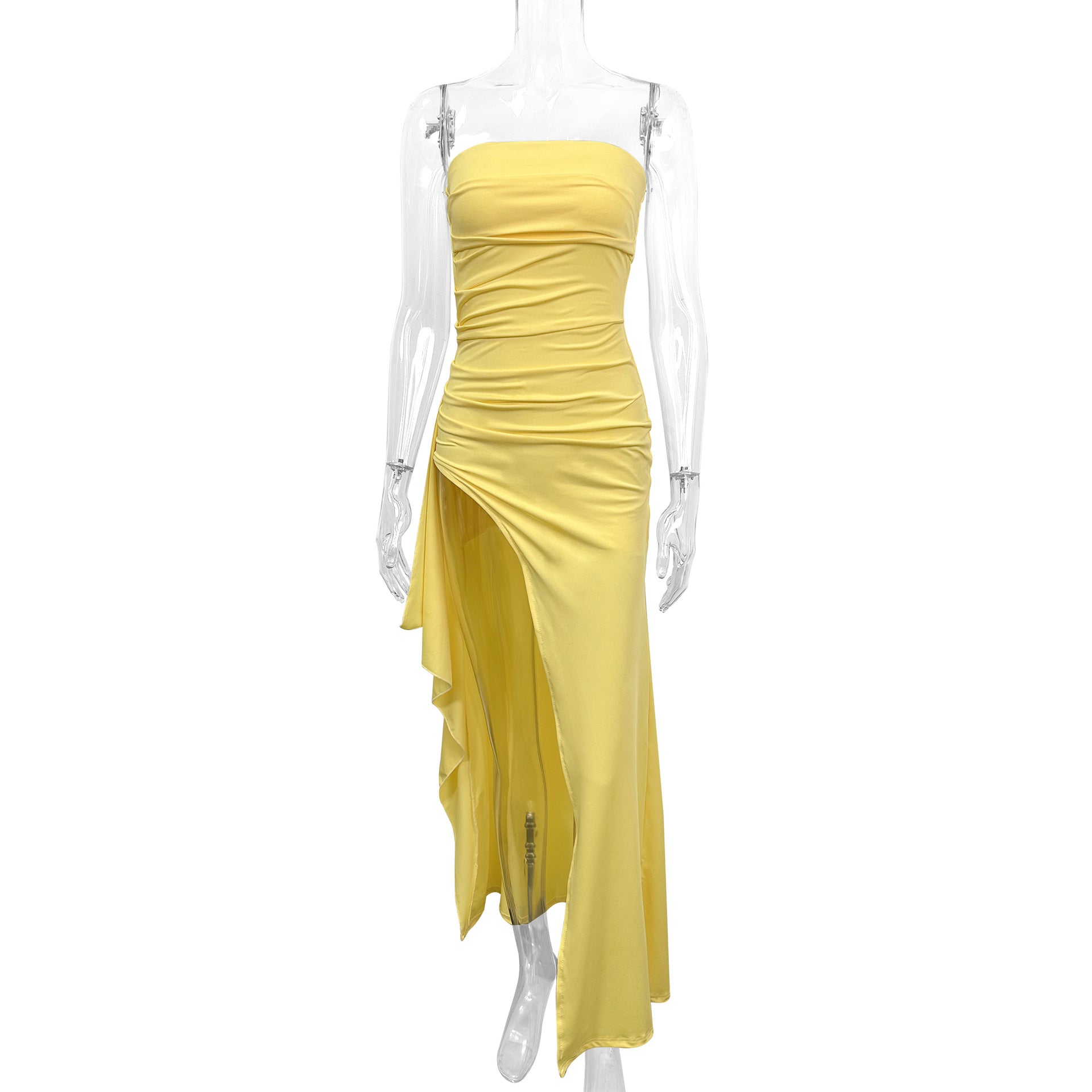 Women's Sexy Bandeau Tube Dress – Side Slit Irregular Hem | XS–L