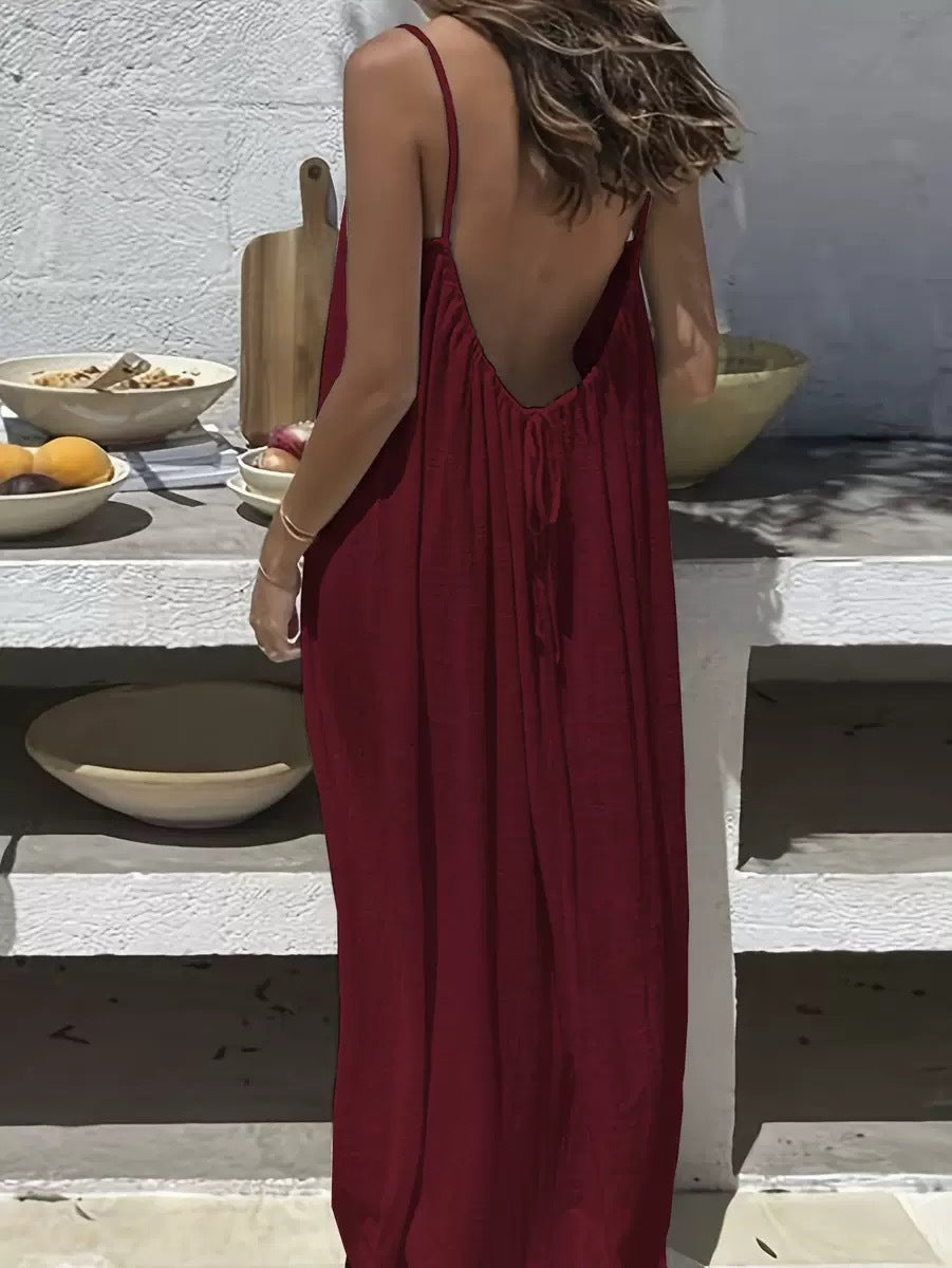 Women's Open-Back Cami Loungewear Dress – Loose Suspender Style | 27 Colours | S–5XL