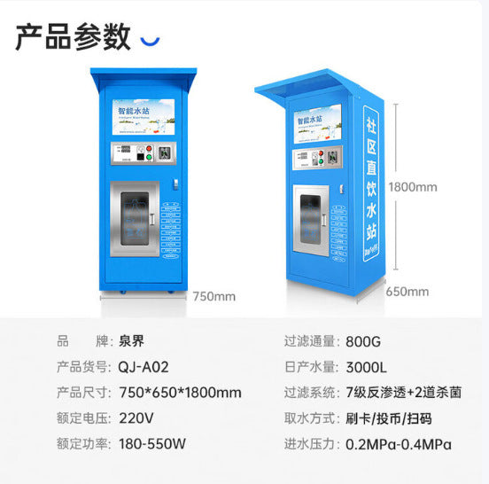 Quanjie QJ Series Automatic Water Vending Machine – Community RO Water Station | Self-Service Card & Coin | Smart IoT (400G / 800G)