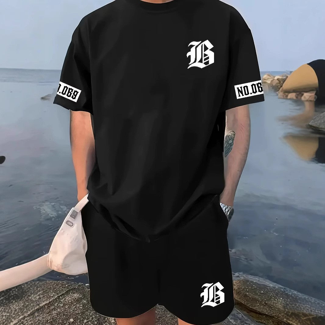 Men's Los Angeles Graphic T-Shirt & Shorts Set - Two-Piece Casual Sportswear Suit