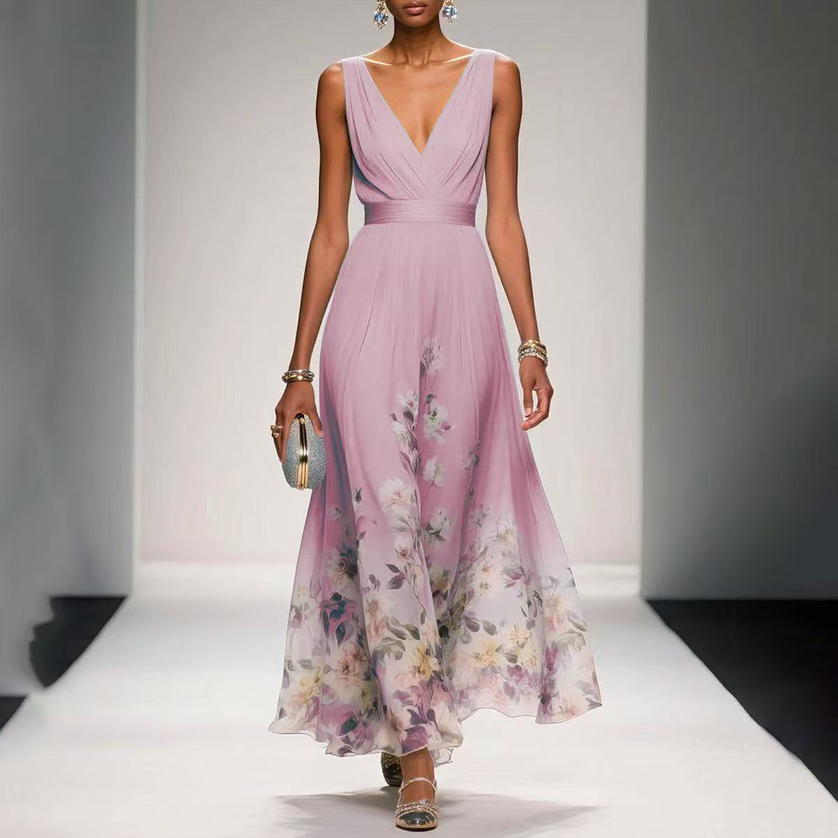 Women's Deep-V Chiffon Print Dress – Sexy Summer Vest Dress | 9 Colours | S–XXL