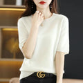 Women's Lightweight Round Neck Half-Sleeve Knitted Sweater - Versatile Slim Fit Base Layer