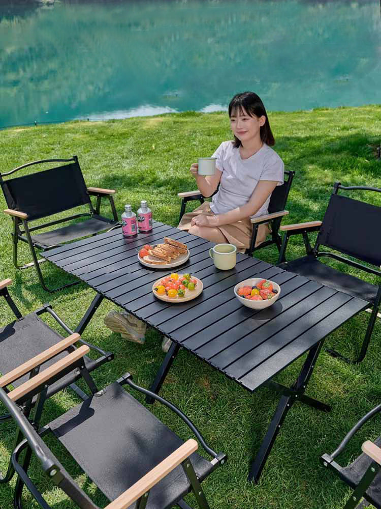All-in-One Outdoor Picnic Folding Table & Moon Chair Set - Complete Camping Gear