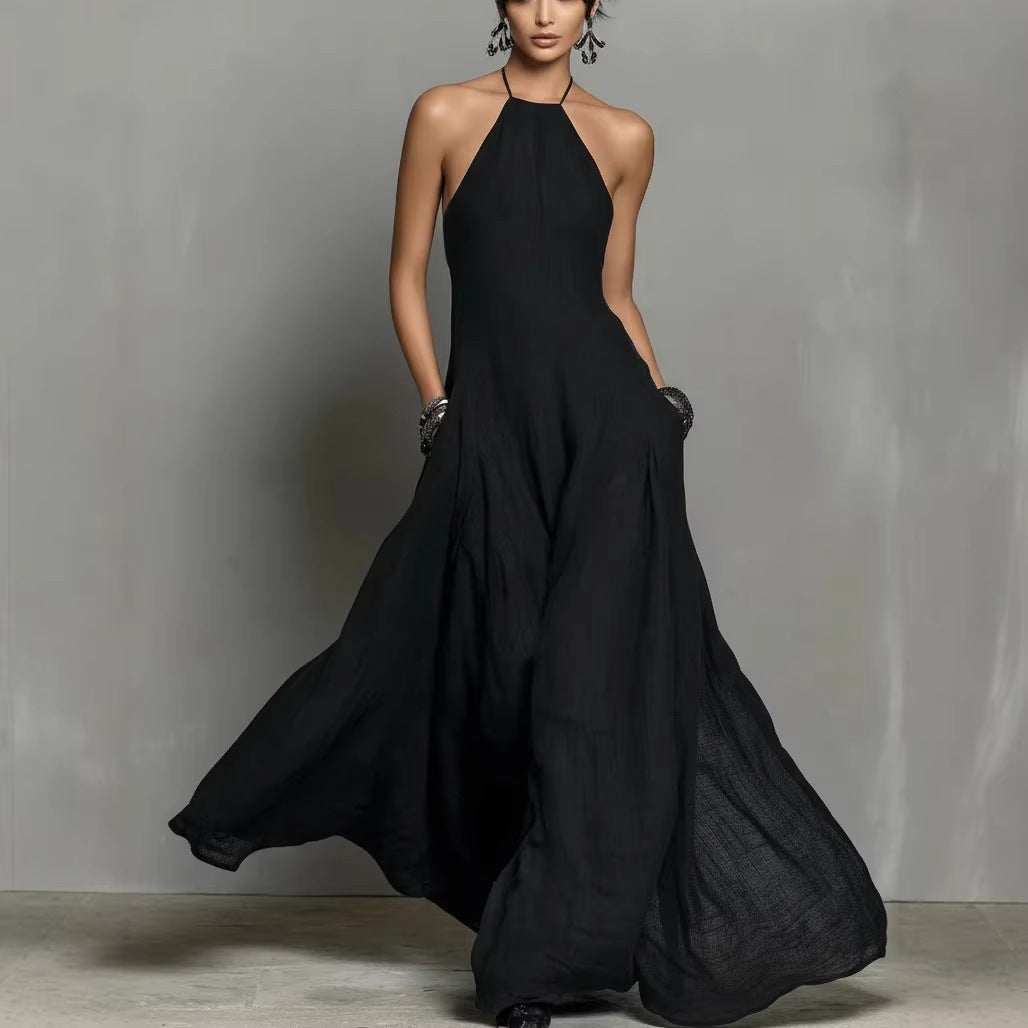2026 Europe, America, Amazon independent station spring and summer new cotton and linen blend simple backless sleeveless long dress