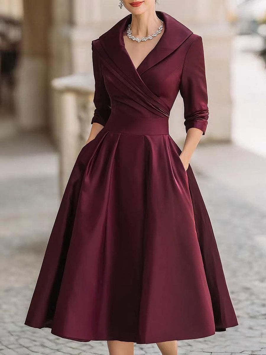 Women's Elegant Long-Sleeve Waist-Defining Formal Dress | XS–4XL