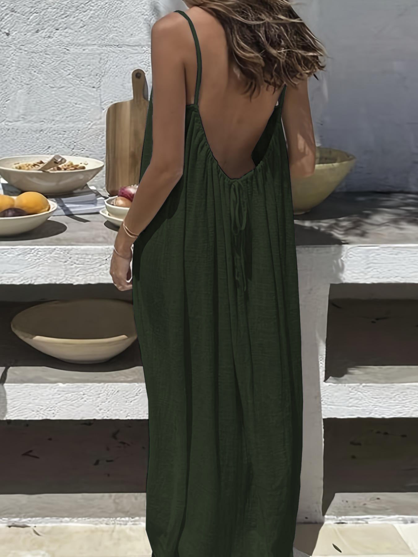 Women's Open-Back Cami Loungewear Dress – Loose Suspender Style | 27 Colours | S–5XL