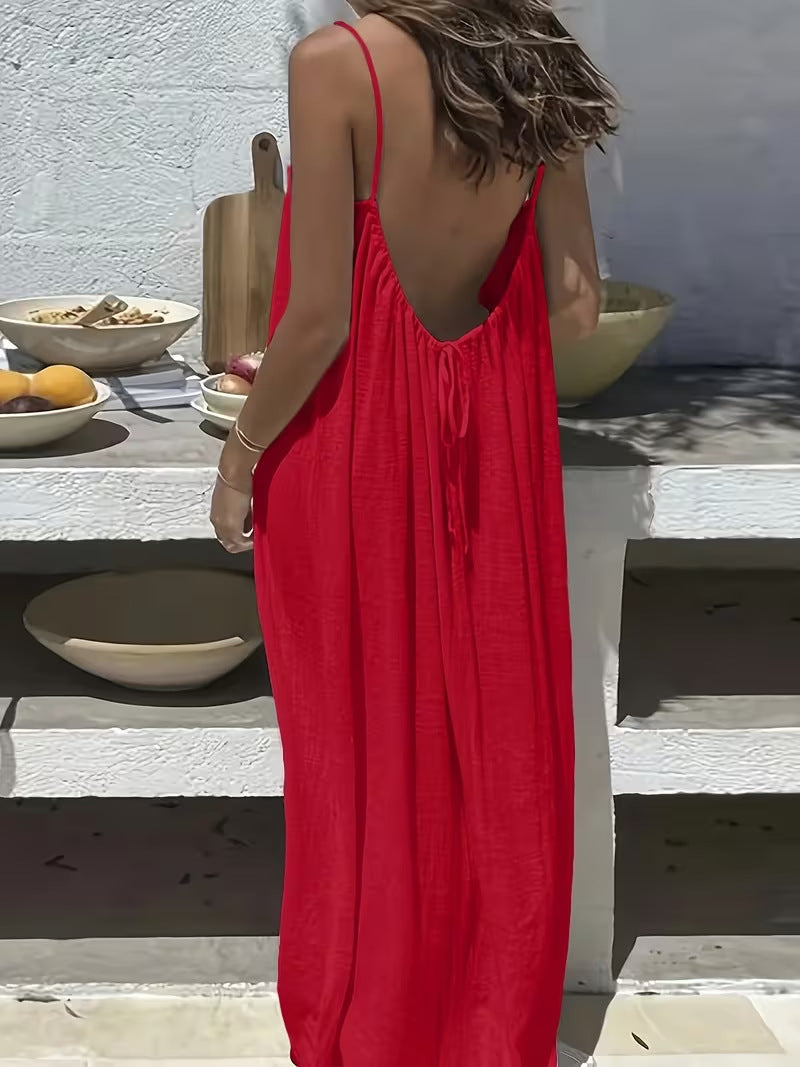Women's Open-Back Cami Loungewear Dress – Loose Suspender Style | 27 Colours | S–5XL