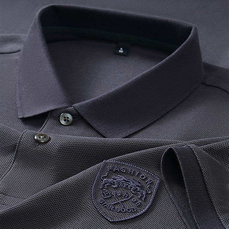 Men's Classic Embroidered Cotton Short-Sleeve Polo - Casual Solid Color Lapel Shirt