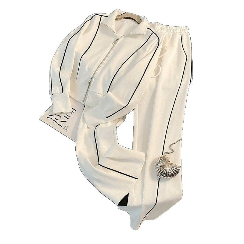 Women's Luxury Loungewear Pullover Sweatshirt & Wide-Leg Pants Set - Two-Piece Relaxed Fit Sport Suit