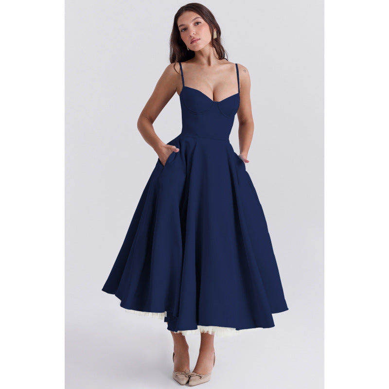 Women's French Mesh Princess Dress – Double-Layer Spaghetti Strap | S–XXL