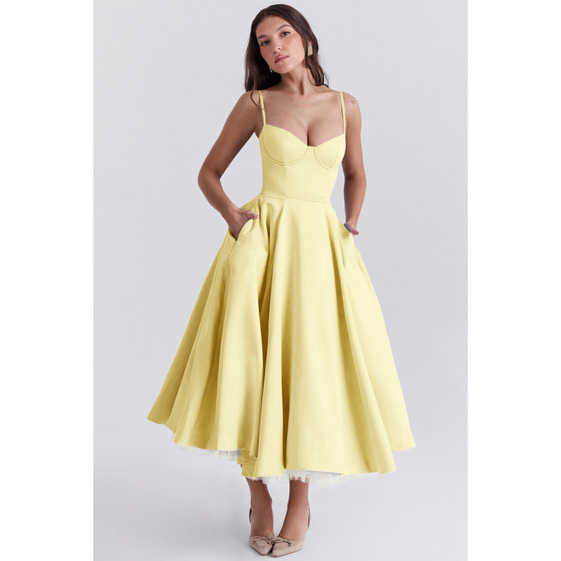 Women's French Mesh Princess Dress – Double-Layer Spaghetti Strap | S–XXL