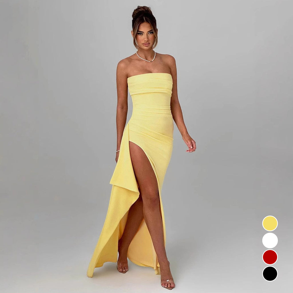Women's Sexy Bandeau Tube Dress – Side Slit Irregular Hem | XS–L