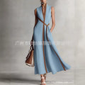 Women's Stand-Up Collar Sleeveless Contrast Loose Dress | S–XXXL