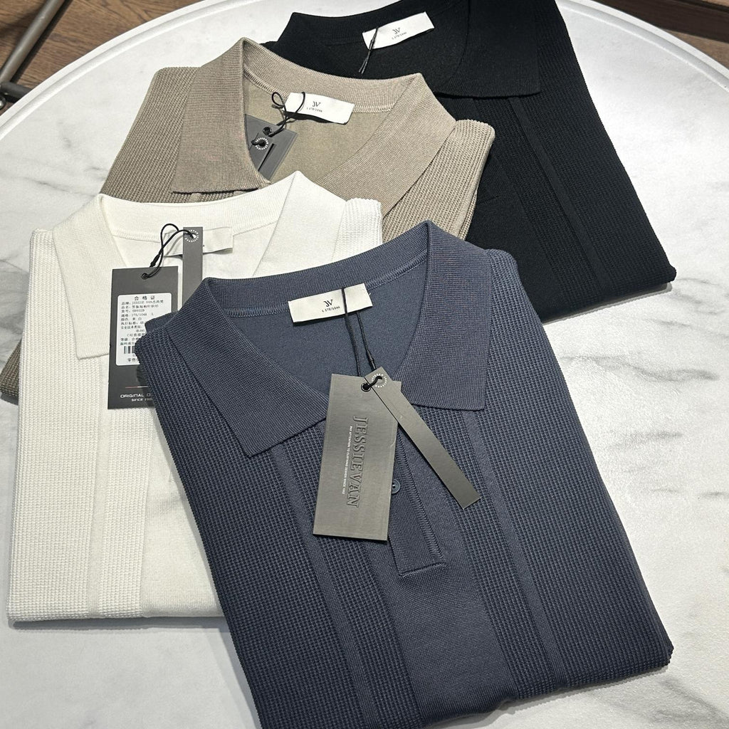 Men's Designer Ice Feel Stretch Knitted Polo - Short-Sleeve Business Casual T-Shirt