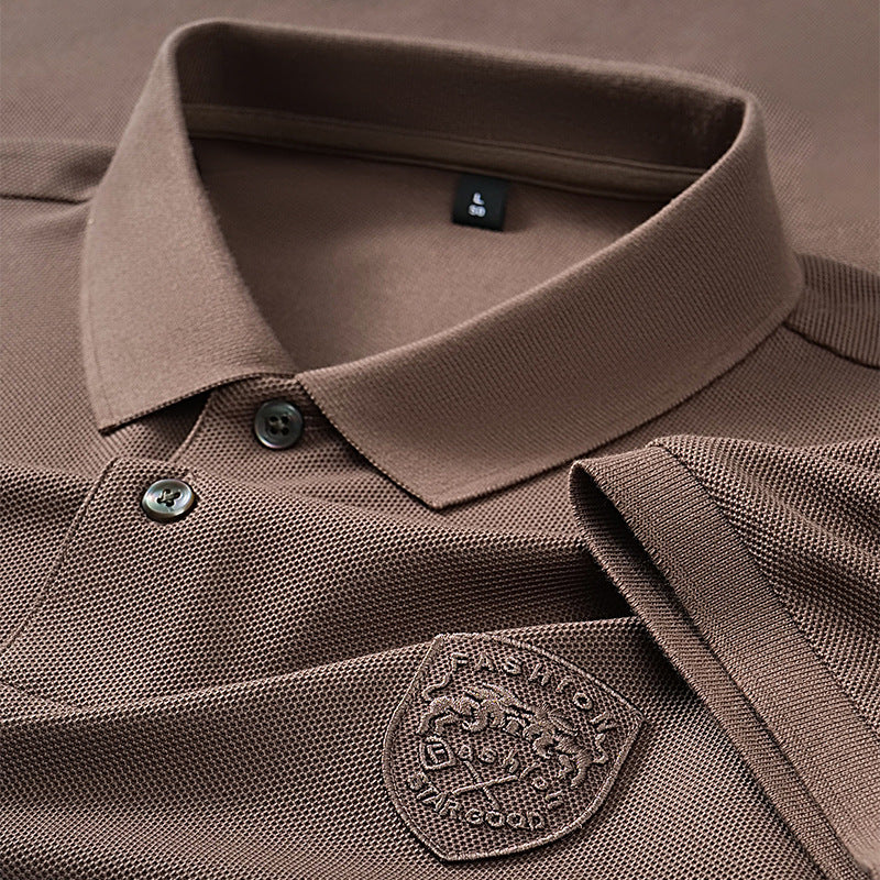 Men's Classic Embroidered Cotton Short-Sleeve Polo - Casual Solid Color Lapel Shirt