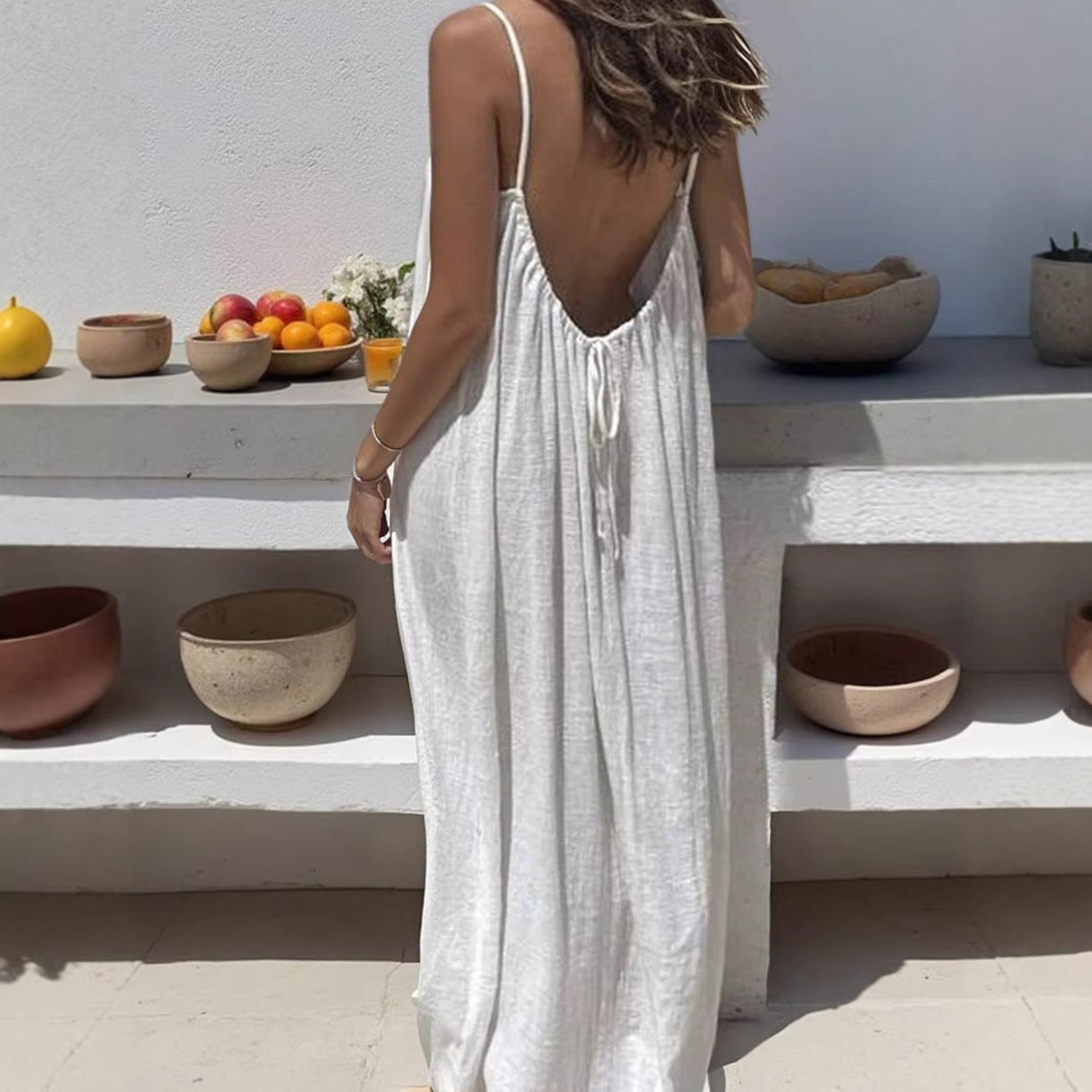 Women's Open-Back Cami Loungewear Dress – Loose Suspender Style | 27 Colours | S–5XL