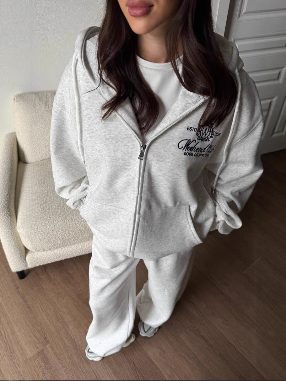 Women's Premium Embroidered Zipper Hoodie & Pants Set - Two-Piece Luxury Loungewear Suit