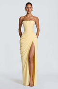 Women's Asymmetrical Pleated Bandeau High-Slit Dress | S–XL