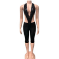 Women's Deep V Open-Back Ice Silk Halterneck Top & Cropped Trousers Set - Two-Piece Night Out Suit