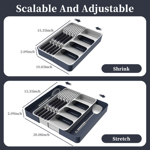 3-in-1 Large Cutlery Drawer Organizer - Kitchen Tableware Storage Box