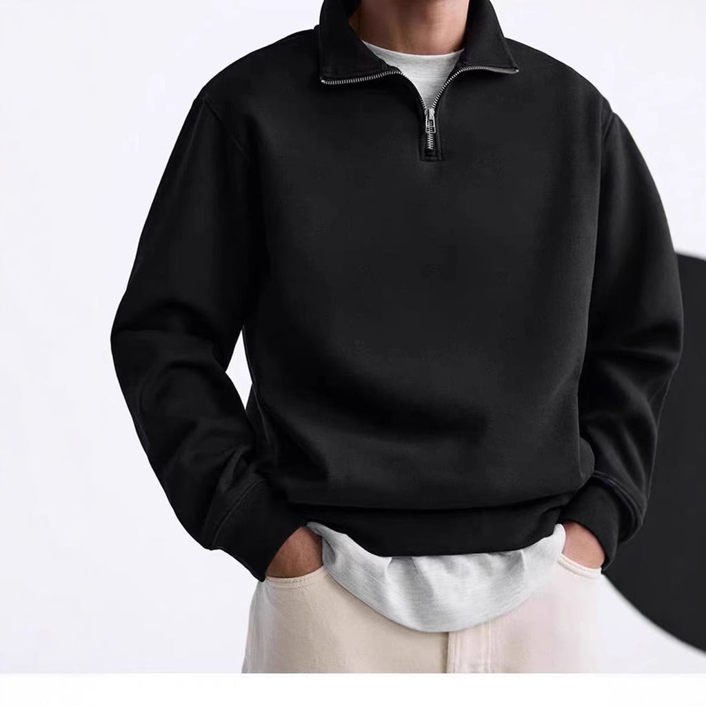 Men's Loose Fit Half-Zip Stand-Collar Pullover Sweatshirt - Casual Plus Size Fleece Hoodie