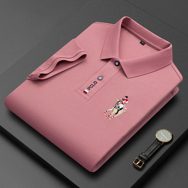 Men's Classic Embroidered Cotton Short-Sleeve Polo - Casual Solid Color Lapel Shirt