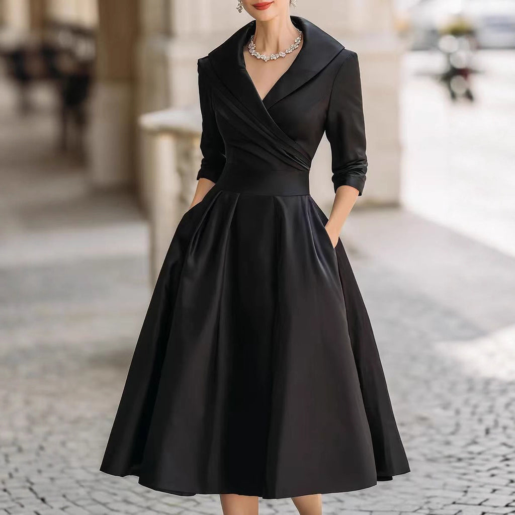 Women's Elegant Long-Sleeve Waist-Defining Formal Dress | XS–4XL