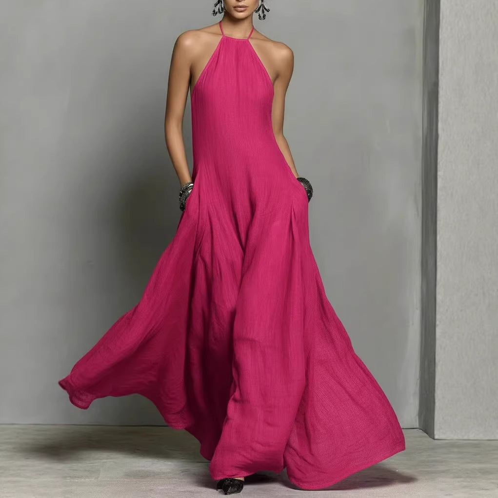 2026 Europe, America, Amazon independent station spring and summer new cotton and linen blend simple backless sleeveless long dress